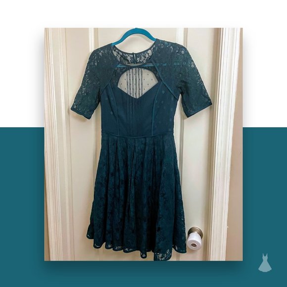 🎉 3/21 Host Pick! 🎉 BCBG Max Azria Teal Lace & Tulle Cocktail Dress - Size 4 - Picture 5 of 12